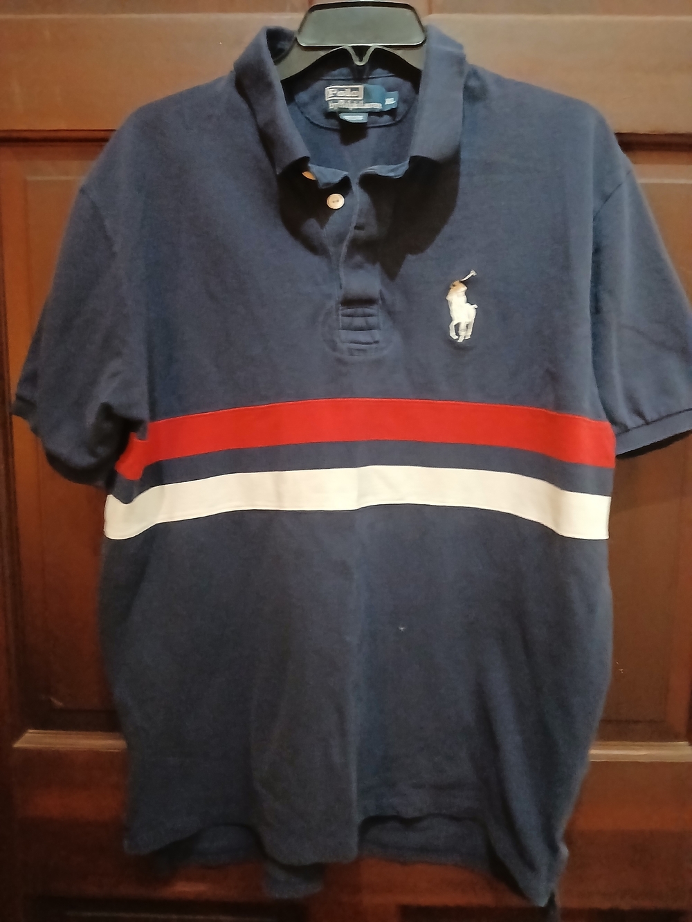 Polo by Ralph Lauren Vintage Men's Navy Red & White Polo Shirt Size XL